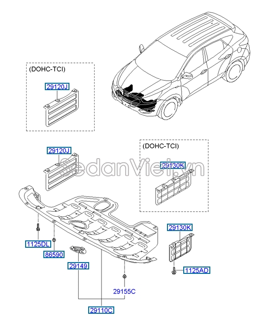 Sơ đồ lắp ráp phụ tùng Chắn bùn động cơ