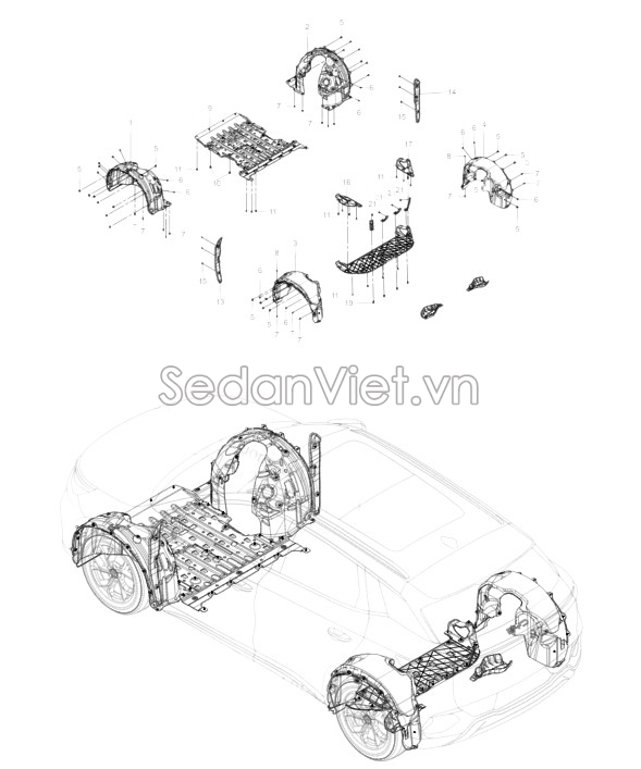 Sơ đồ lắp ráp phụ tùng Chắn bùn động cơ