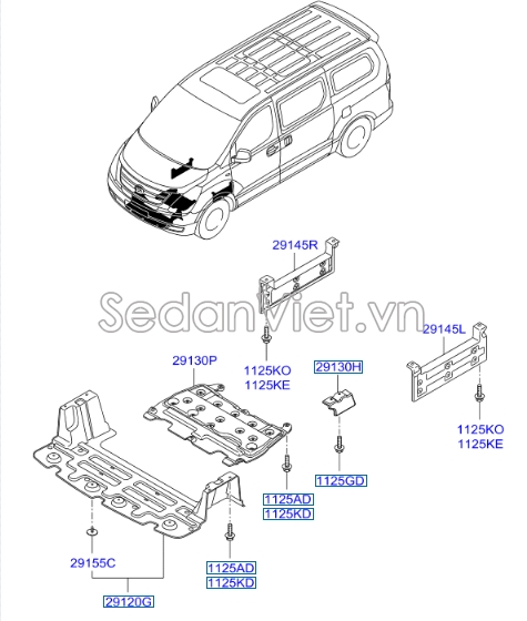 Sơ đồ lắp ráp phụ tùng Chắn bùn đông cơ trước 1