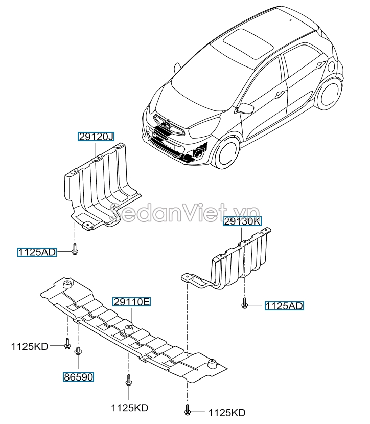 Sơ đồ lắp ráp phụ tùng Chắn bùn gầm máy 1