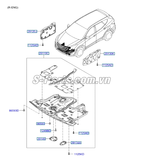 Sơ đồ lắp ráp phụ tùng Chắn bùn gầm máy