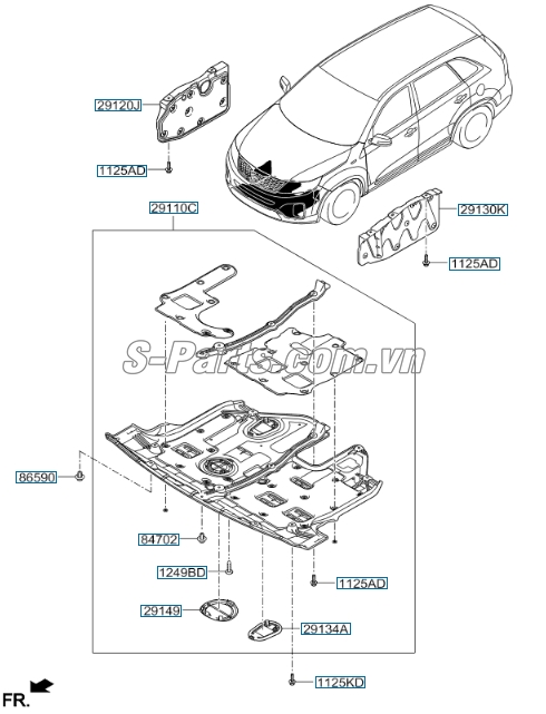 Sơ đồ lắp ráp phụ tùng Chắn bùn gầm máy