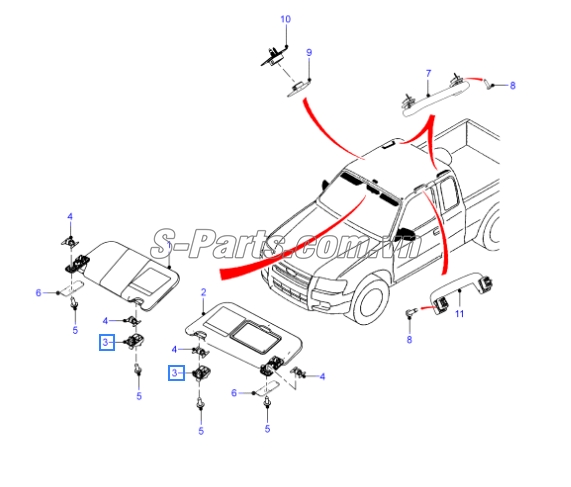 Sơ đồ lắp ráp phụ tùng Chắn nắng trong xe