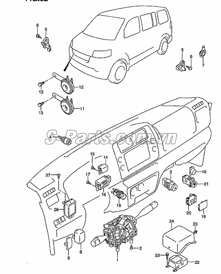 Sơ đồ lắp ráp phụ tùng Công tắc bảng điều khiển