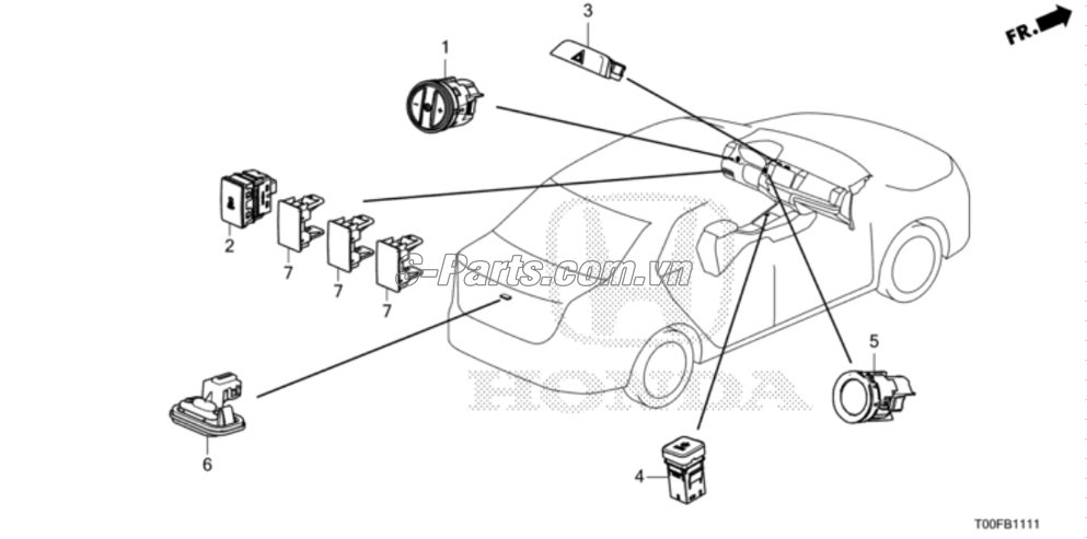 Sơ đồ lắp ráp phụ tùng công tắc bảng điều khiển