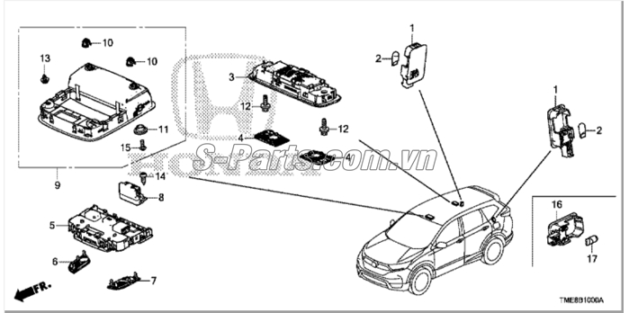 Sơ đồ lắp ráp phụ tùng Đèn chiếu sáng trong xe