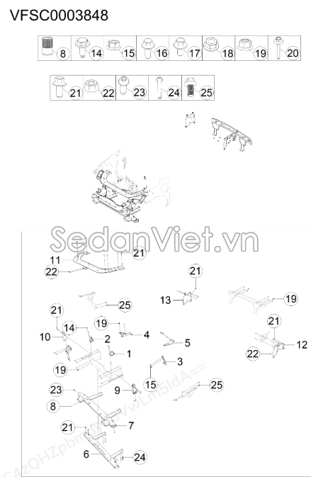 Sơ đồ lắp ráp phụ tùng Giá đỡ cản trước và sau