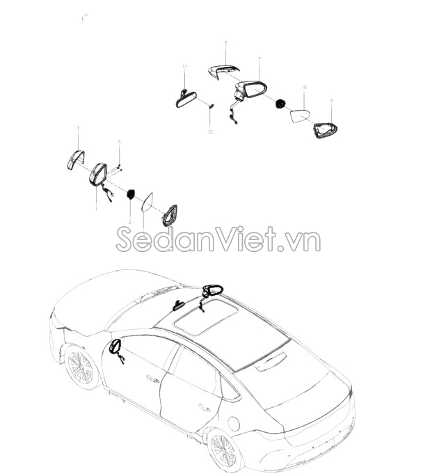Sơ đồ lắp ráp phụ tùng Gương chiếu hậu