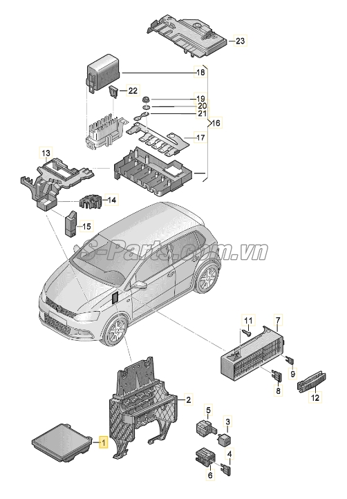 Sơ đồ lắp ráp phụ tùng Hộp điều khiển thân xe