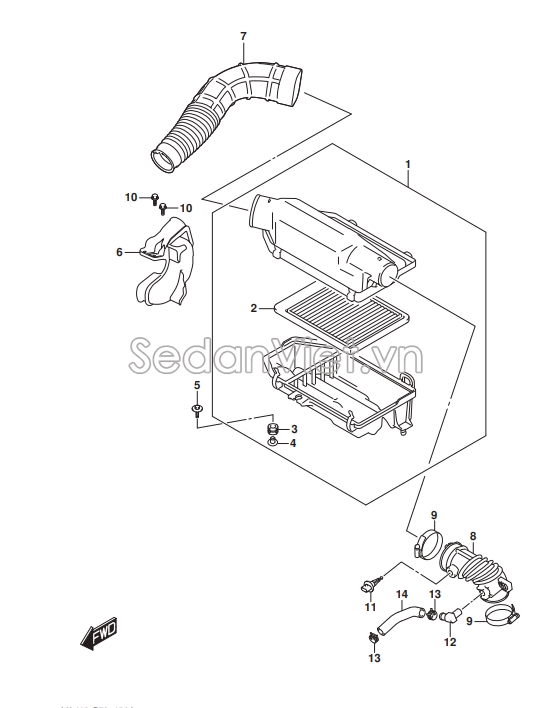 Sơ đồ lắp ráp phụ tùng Hộp lọc gió 1