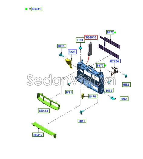 Sơ đồ lắp ráp phụ tùng Hướng gió két nước