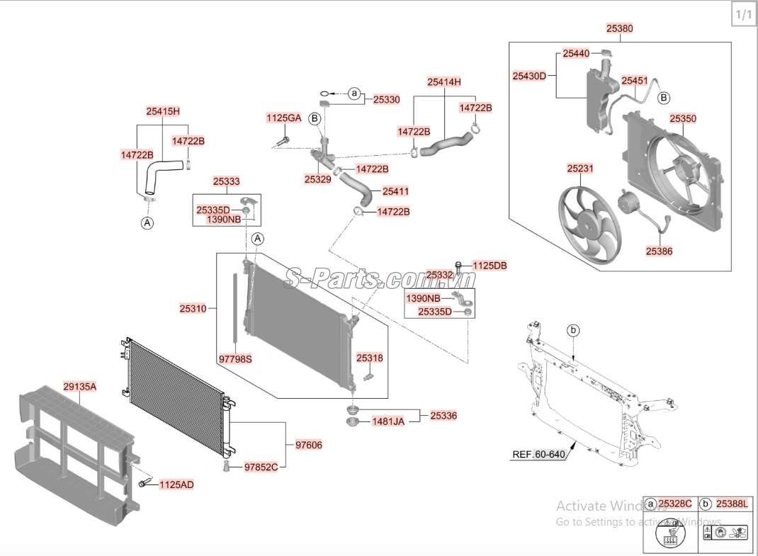 Sơ đồ lắp ráp phụ tùng Két nước làm mát động cơ