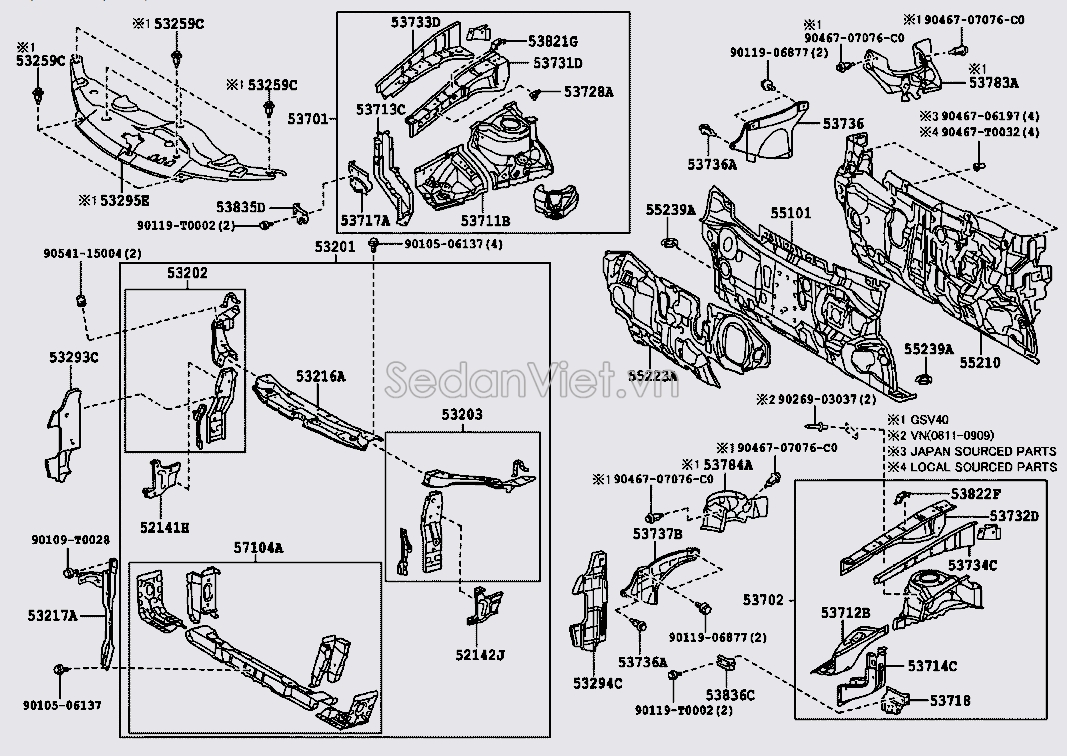 Sơ đồ lắp ráp phụ tùng Khung xương đầu xe