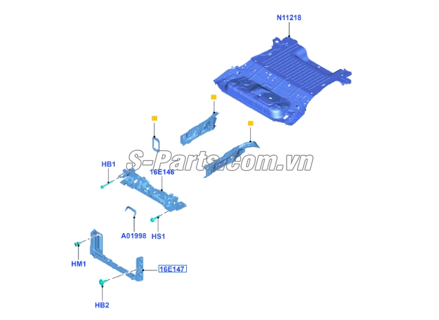 Sơ đồ lắp ráp phụ tùng Khung xương đỡ két nước