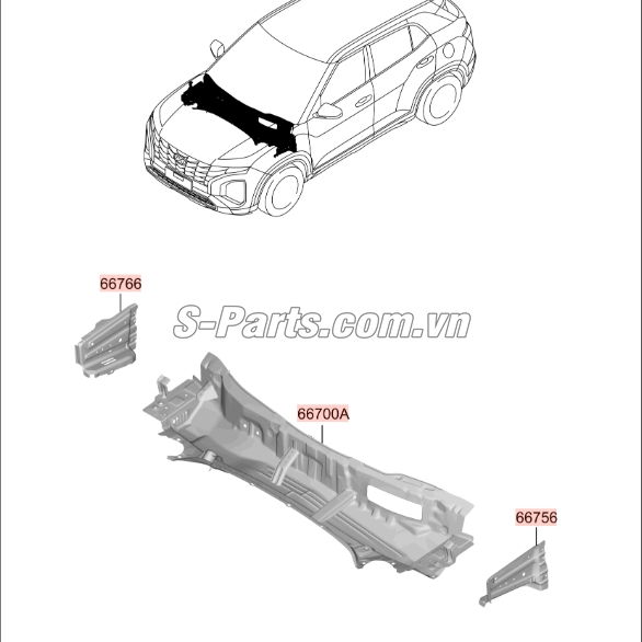Sơ đồ lắp ráp phụ tùng Khung xương đỡ kính chắn gió
