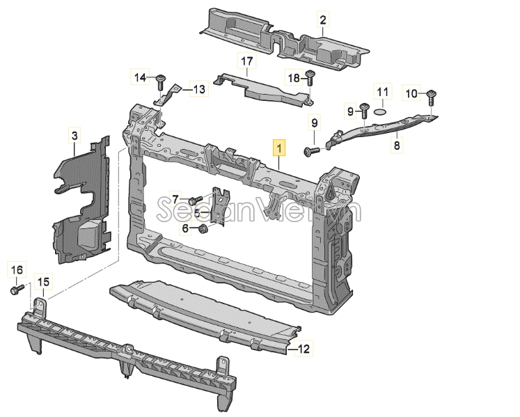 Sơ đồ lắp ráp phụ tùng Khung xương két nước