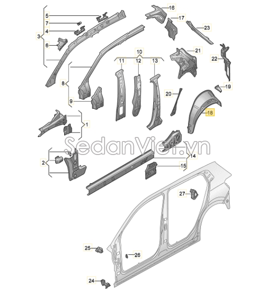 Sơ đồ lắp ráp phụ tùng Khung xương trụ xe