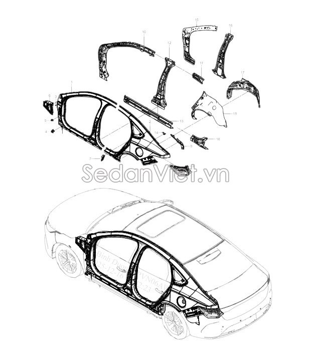 Sơ đồ lắp ráp phụ tùng Khung xương xe
