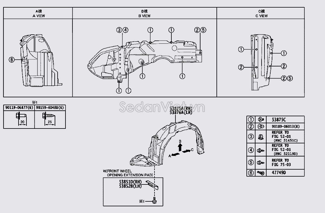 Sơ đồ lắp ráp phụ tùng Lòng dè chắn bùn