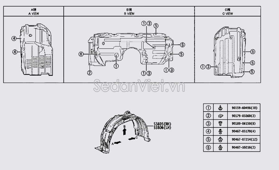 Sơ đồ lắp ráp phụ tùng Lòng dè chắn bùn