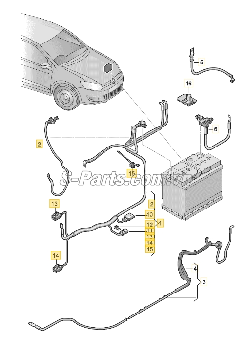 Sơ đồ lắp ráp phụ tùng Dây điện ắc quy