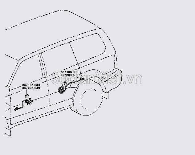 Sơ đồ lắp ráp phụ tùng Mô tơ lên xuống kính cửa