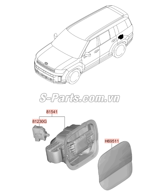 Sơ đồ lắp ráp phụ tùng Nắp bình xăng ngoài