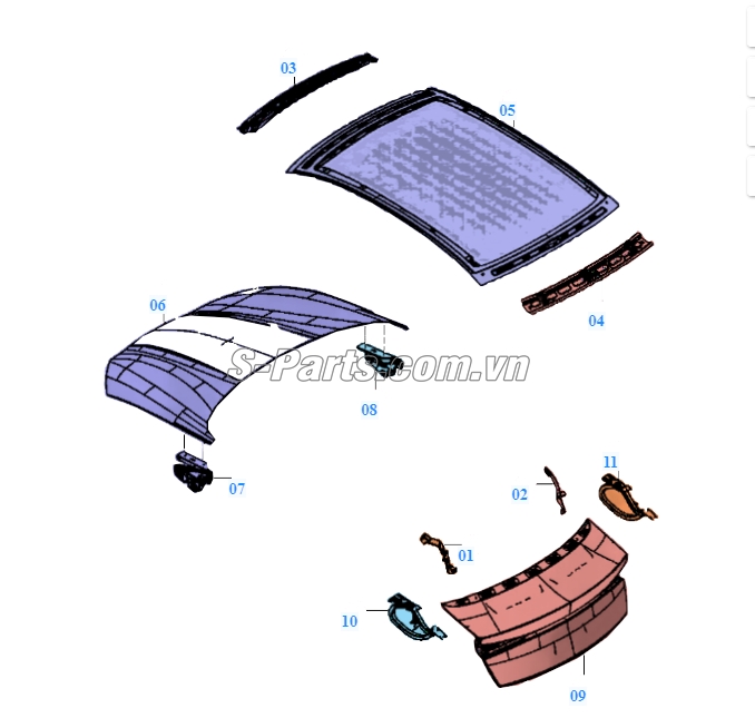 Sơ đồ lắp ráp phụ tùng Nắp capo