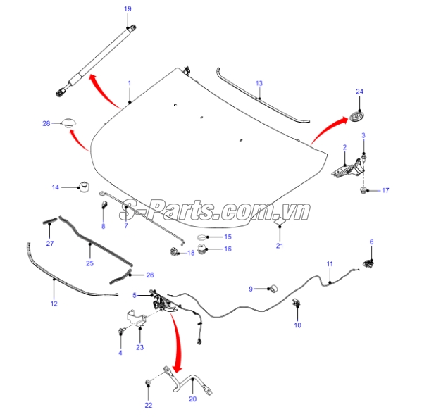 Sơ đồ lắp ráp phụ tùng Nắp capo