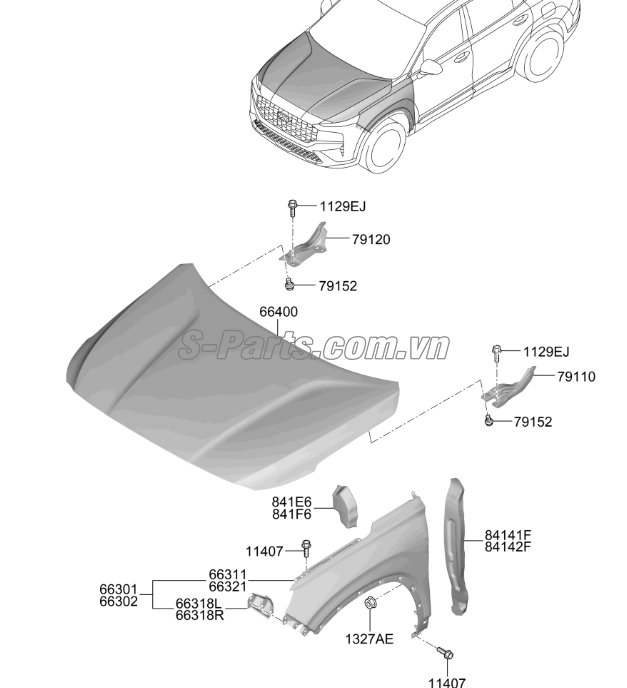 Sơ đồ lắp ráp phụ tùng Nắp capo