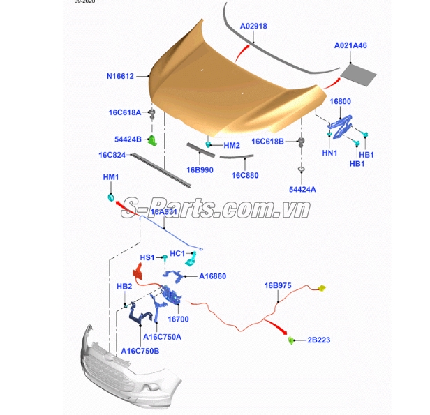 Sơ đồ lắp ráp phụ tùng Nắp capo