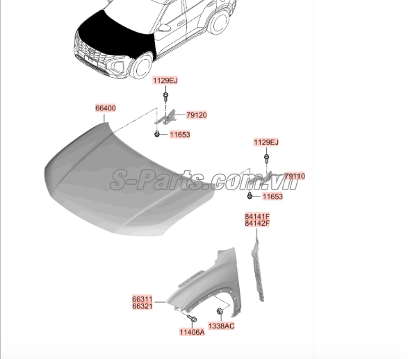 Sơ đồ lắp ráp phụ tùng Nắp capo