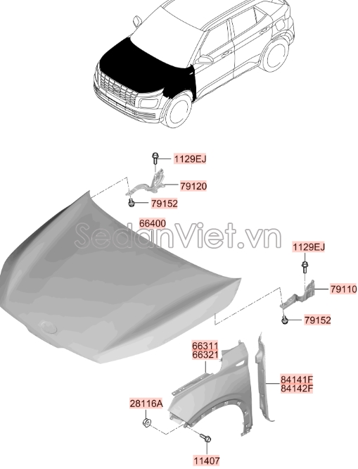Sơ đồ lắp ráp phụ tùng Nắp capo