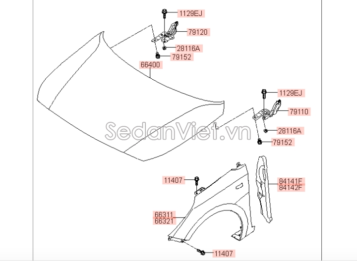Sơ đồ lắp ráp phụ tùng Nắp capo