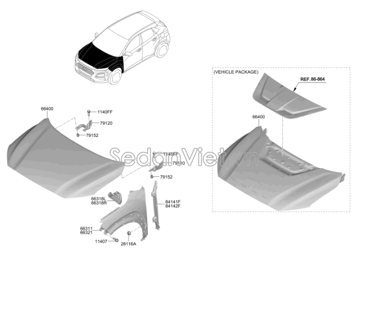 Sơ đồ lắp ráp phụ tùng Nắp capo