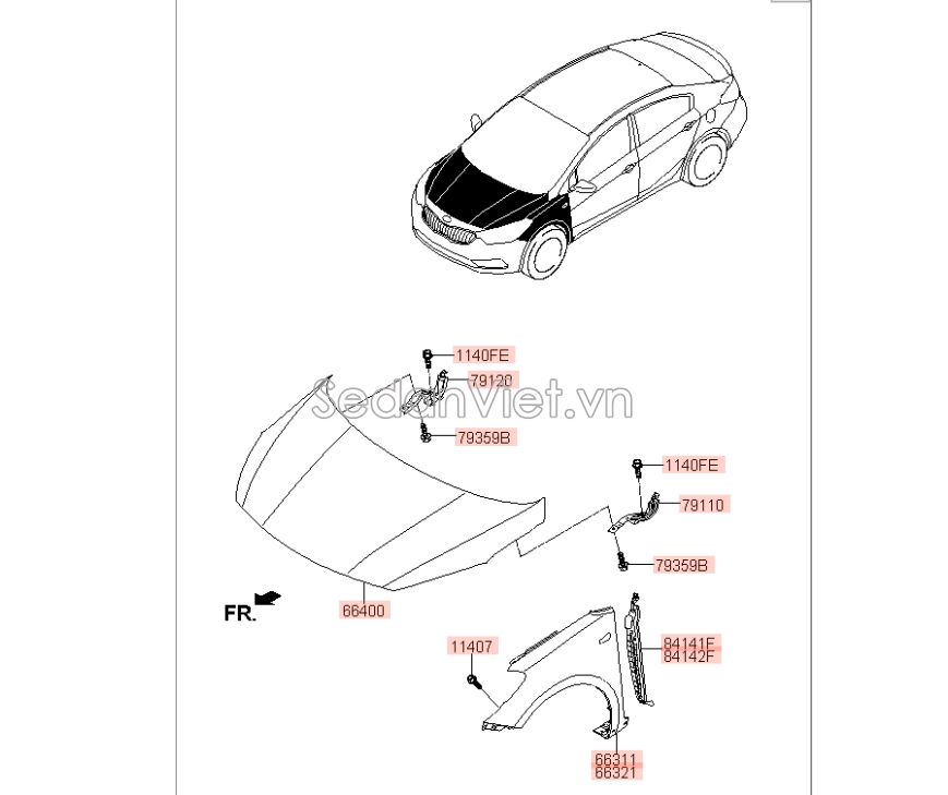 Sơ đồ lắp ráp phụ tùng Nắp capo