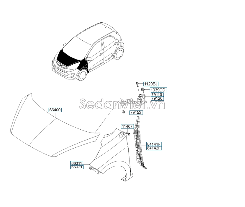 Sơ đồ lắp ráp phụ tùng Nắp capo