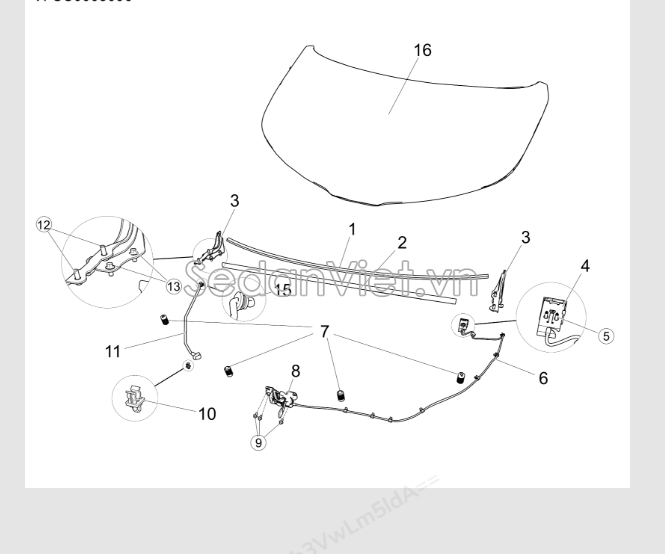 Sơ đồ lắp ráp phụ tùng Nắp capo