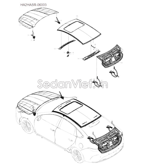 Sơ đồ lắp ráp phụ tùng Nắp capo