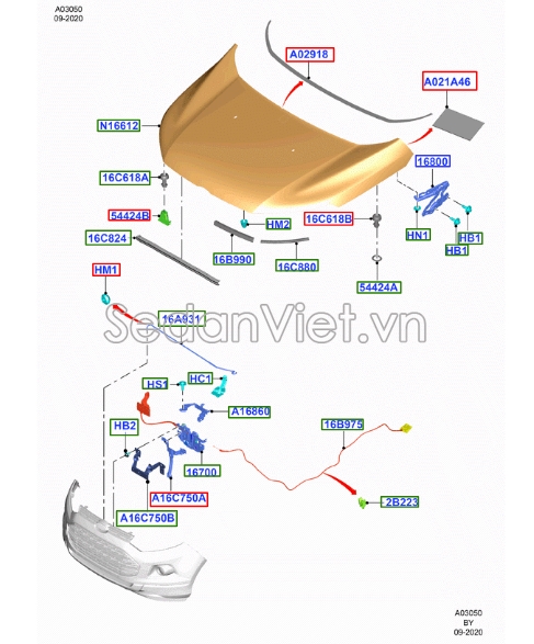 Sơ đồ lắp ráp phụ tùng Nắp capo