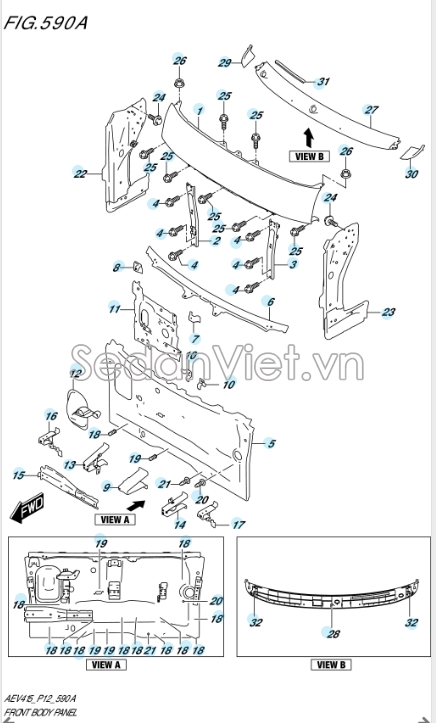 Sơ đồ lắp ráp phụ tùng Nắp Capo