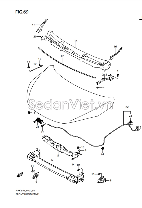 Sơ đồ lắp ráp phụ tùng Nắp Capo