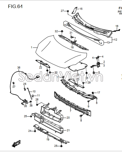 Sơ đồ lắp ráp phụ tùng Nắp capo trước