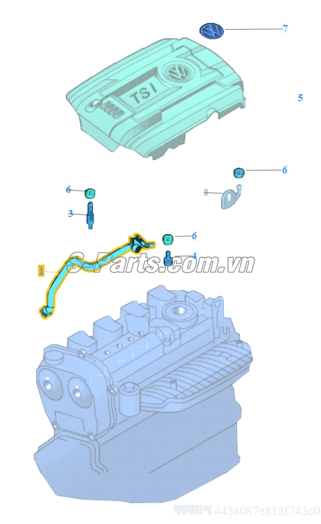 Sơ đồ lắp ráp phụ tùng Nắp trang trí động cơ