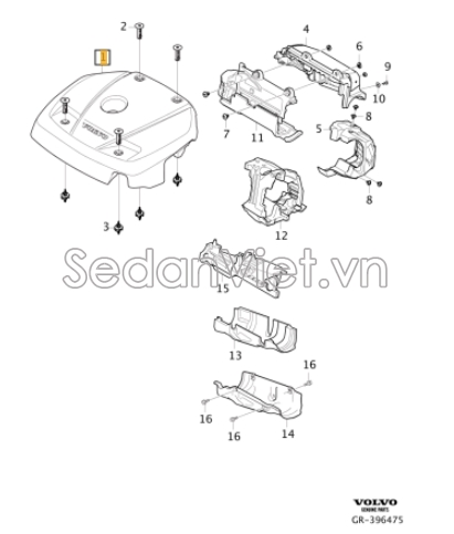 Sơ đồ lắp ráp phụ tùng Nắp trang trí động cơ