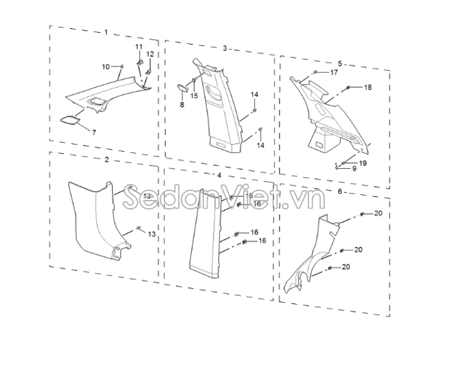 Sơ đồ lắp ráp phụ tùng Ốp cột trong xe