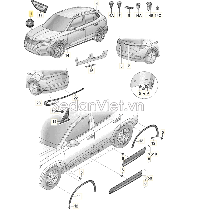 Sơ đồ lắp ráp phụ tùng Ốp phồng tai xe