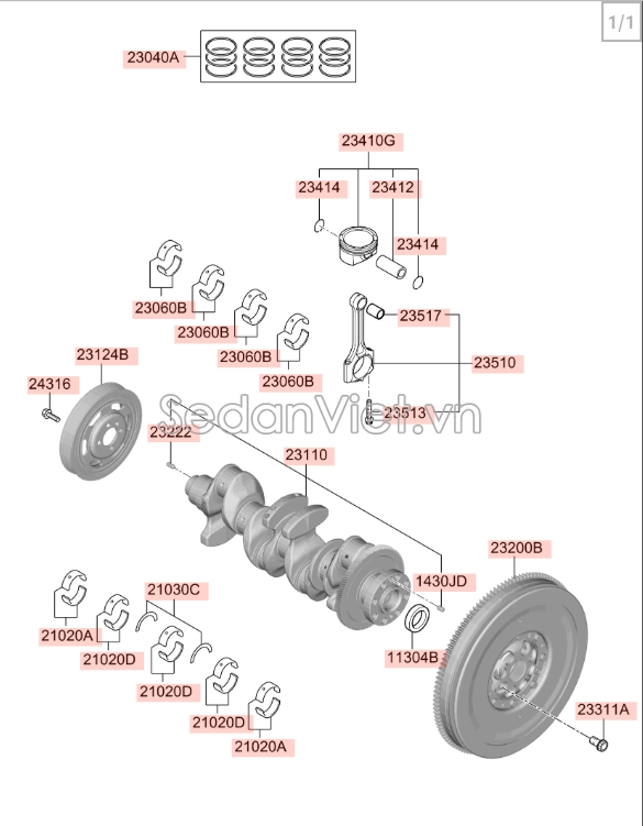 Sơ đồ lắp ráp phụ tùng Piston trục cơ xéc măng 2