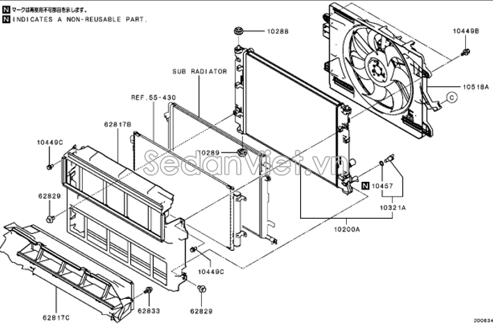 Sơ đồ lắp ráp phụ tùng Quạt gió động cơ
