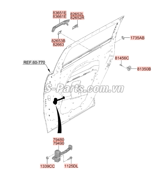 Sơ đồ lắp ráp phụ tùng Tay mở cửa sau
